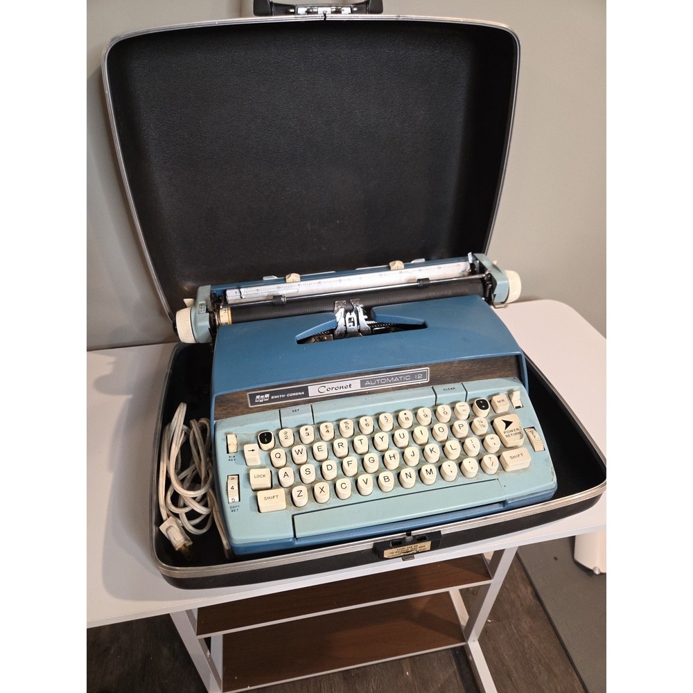 Vintage Smith-Corona Coronet Automatic 12 Electric Typewriter Blue MCM Case